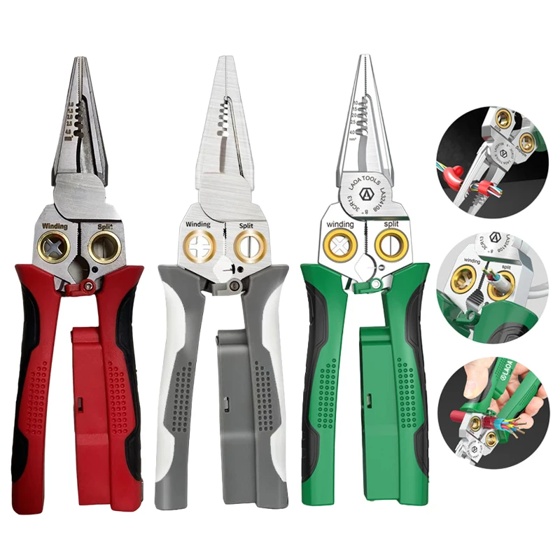 Multi Functional 8-in-1 Stainless Steel Wire Stripping Pliers For Electricians Voltage Measuring Shears And Wire Clamps