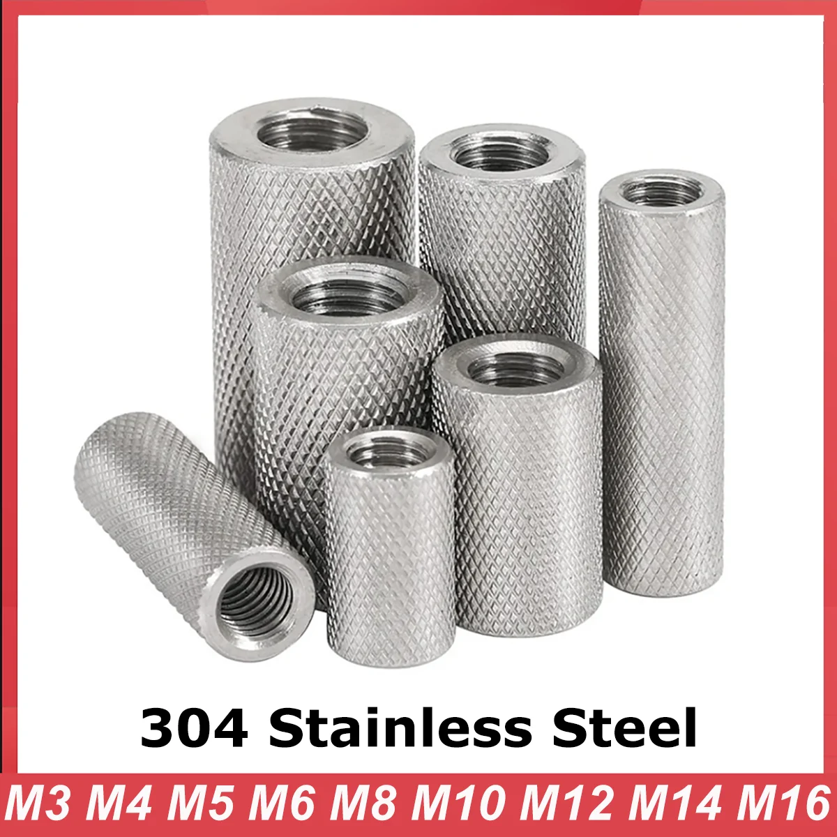 

1/2/5pcs 304 Stainless Steel Round Knurled Coupling Nut M3 M4 M5 M6 M8 M10 M12 M14 M16 Long Extenion Thumb Tighten Nuts