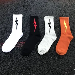 2024 Lightning Stripe Hiphop Fashion Pattern Skateboard Men Skateboard Socks Cotton Socks Funny Unisex Harajuku Couple Socks Hip