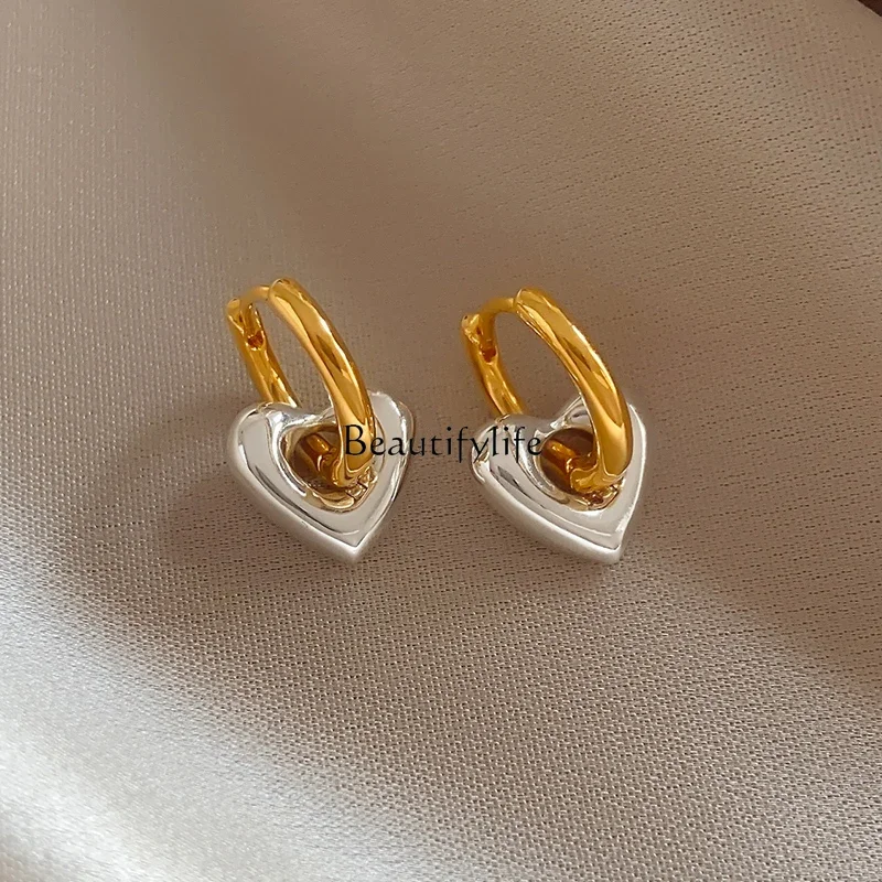 

Simple and fashionable gold and silver contrasting colors detachable love earrings versatile stud earrings