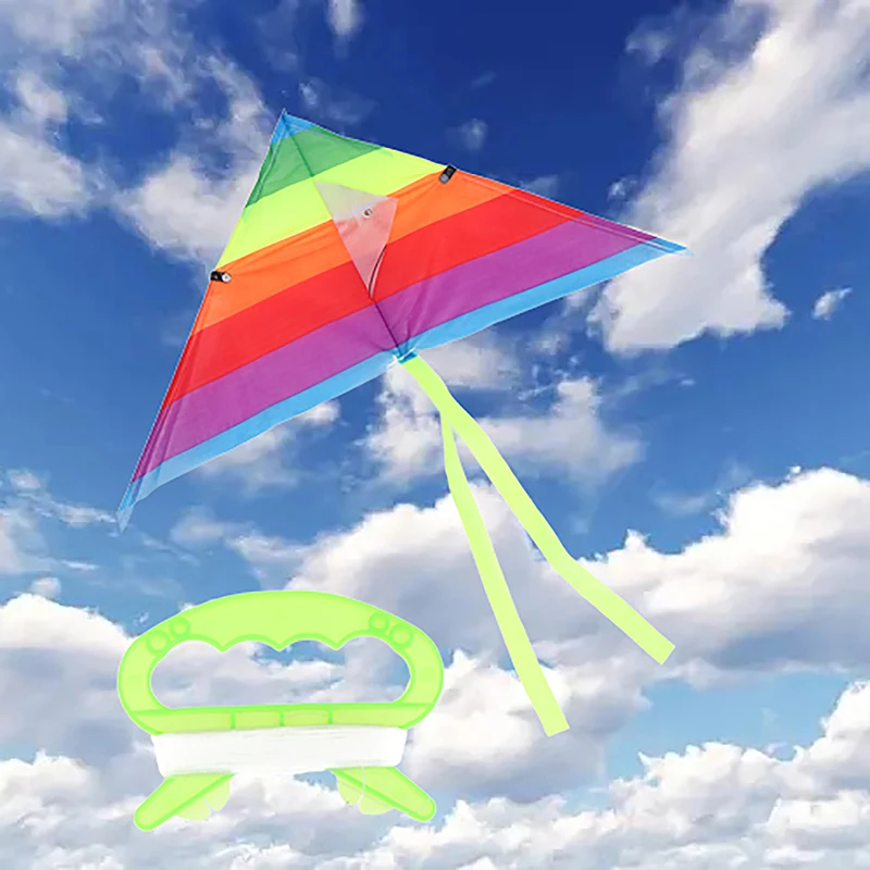 Cerf-volant Triangle Coloré Arc-en-ciel pour Enfant, Jouets de dehors Amusants en Plein Air avec Chaîne de 30m, Nouvelle Collection