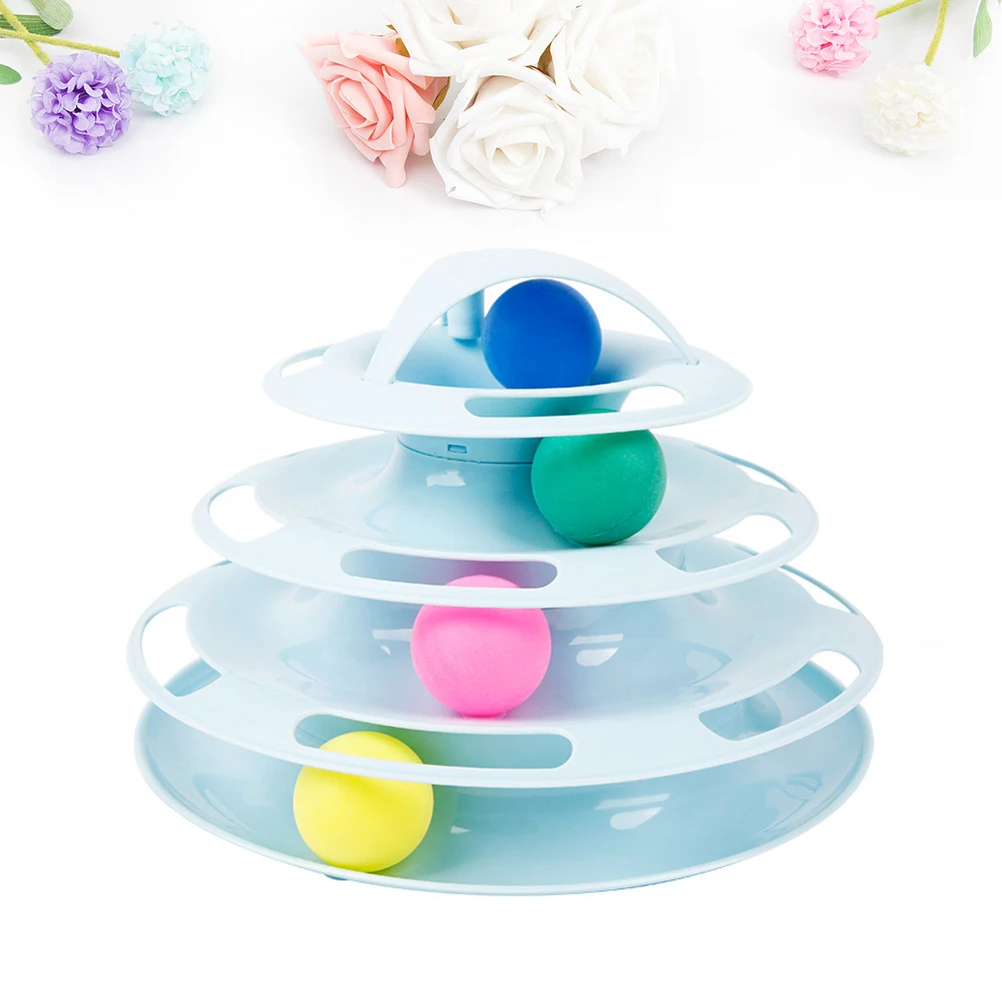 

Rotary Track Ball Cat Toy 4 Layers Durable Scroll Wheel Indoor Cats Pet Rotating Tower Turntable Rattling Sound Colorful Balls