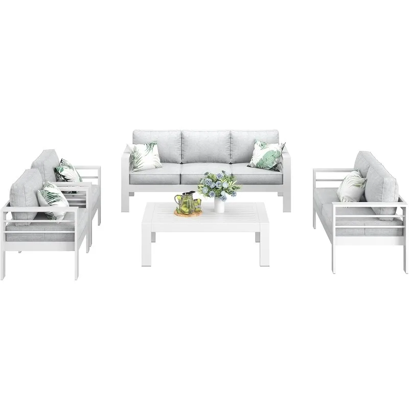 Outdoor Aluminum Furniture Set, 5 Pieces Patio Sectional Conversation Chat Sofa Modern Seating Set with Coffee Table,home.