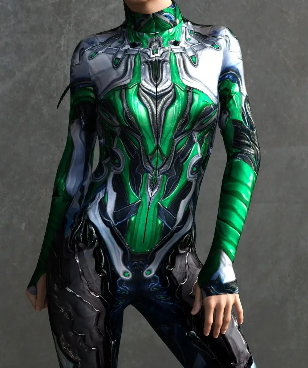 Mechanischer Rüstungsanzug für Frauen, Cyber-Fighter-Cosplay-Bodysuit, Steampunk-Kostüm, Zentai-Anzug für Halloween-Partys – Detail 6