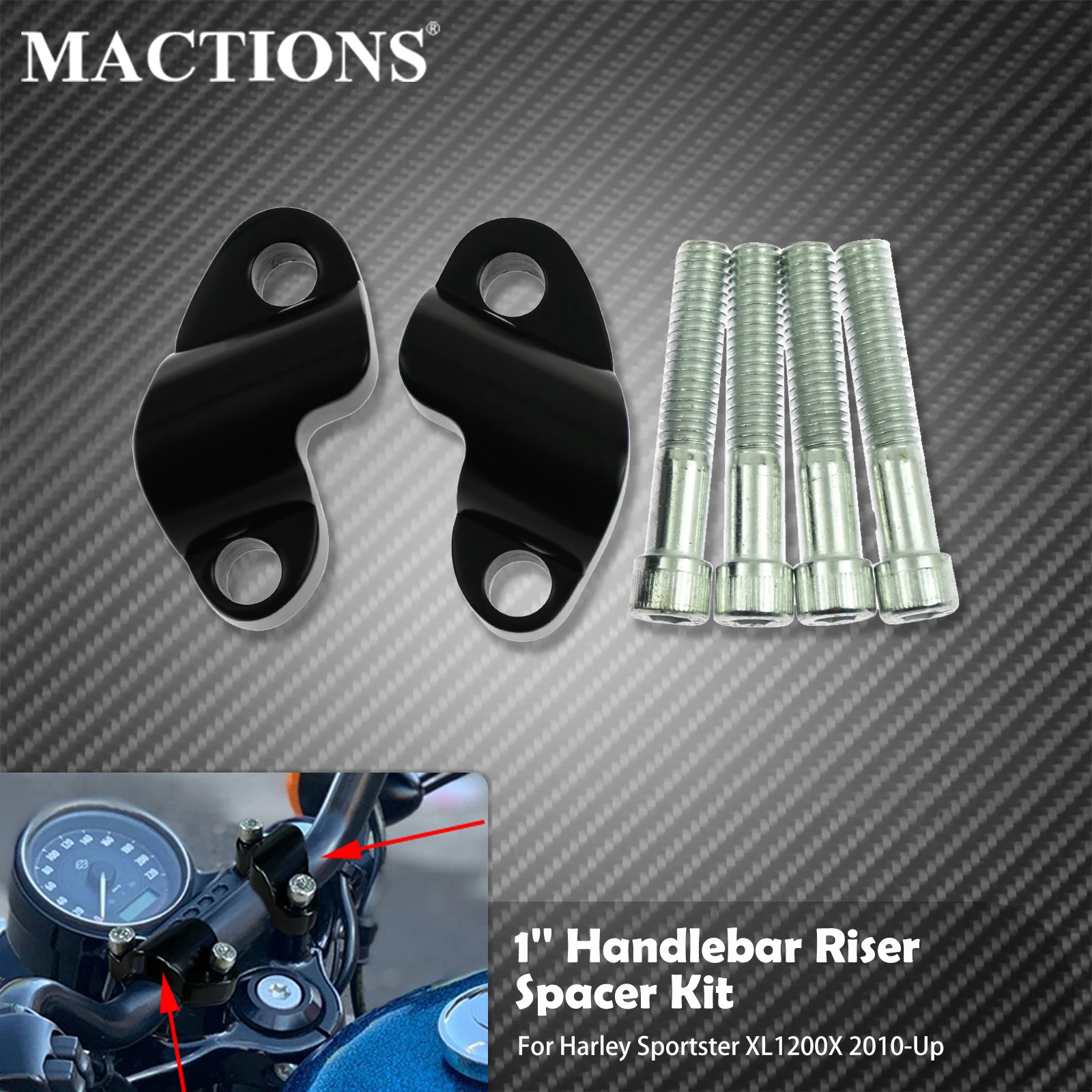 

1'' 25MM Handlebar Riser Spacer Kit Motorcycle 1/2'' Heighten Block Extension For Harley Sportster XL1200X 1200XS 48 2010-2022