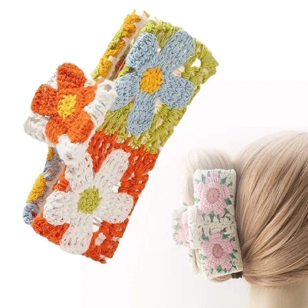 

Trendy Bohemian Style Knitted Hair Claws Summer Seaside Handmade Hair Clips Ponytail Holder For Women Girls Hair Accessories