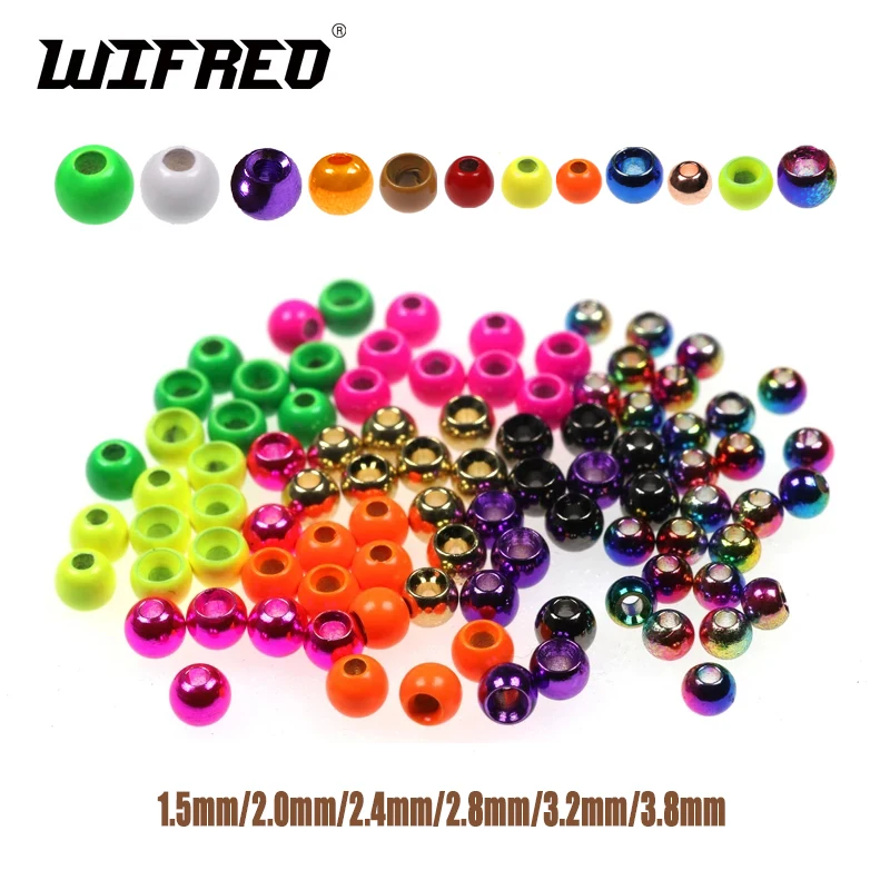 Wifreo 20PC 1.5mm-3.8mm Colored Fly Tying Brass Beads Beadhead Nymph Stonefly Streamer Fly Fishing Trout Jig Fly Tying Material