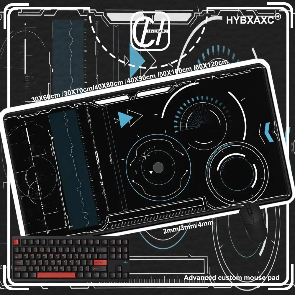 HUD C-Cyberpunk tech HUD Tech Cyberpunk Big Mouse Pad HYBXAXC Large Gaming Lock Edge Thickened PC Table Pad Rubber Desk Mat
