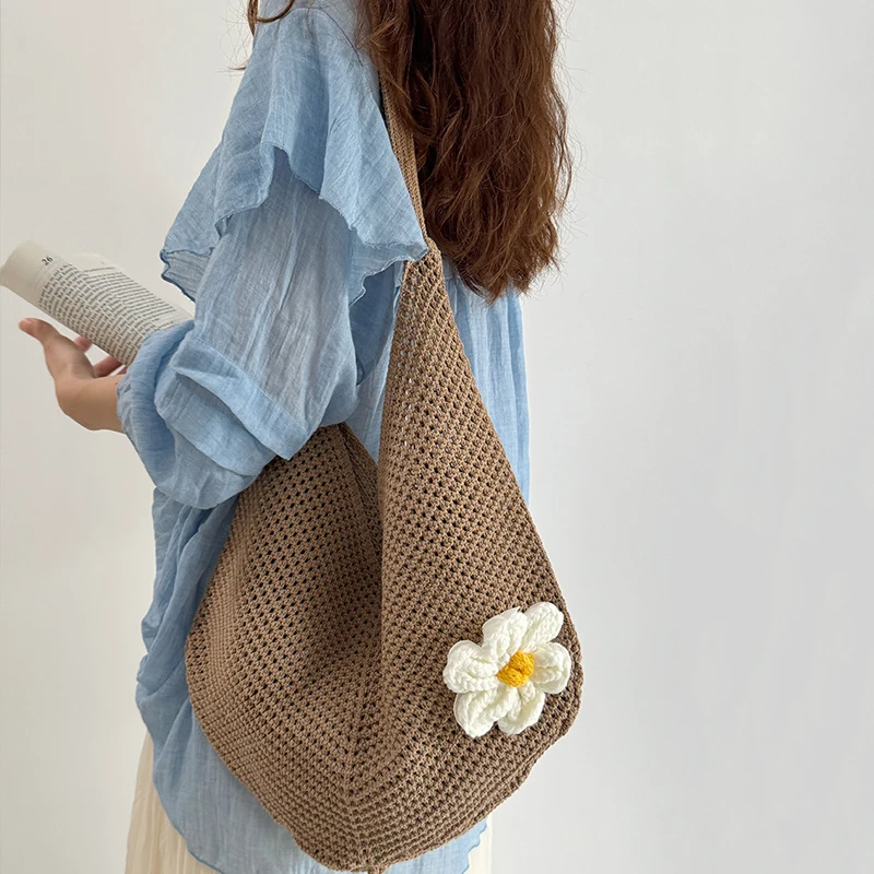 Trendige Boho-Strandtasche mit Aushöhlungen und Webmuster, Große Kapazität Einkaufs- und Strandtasche