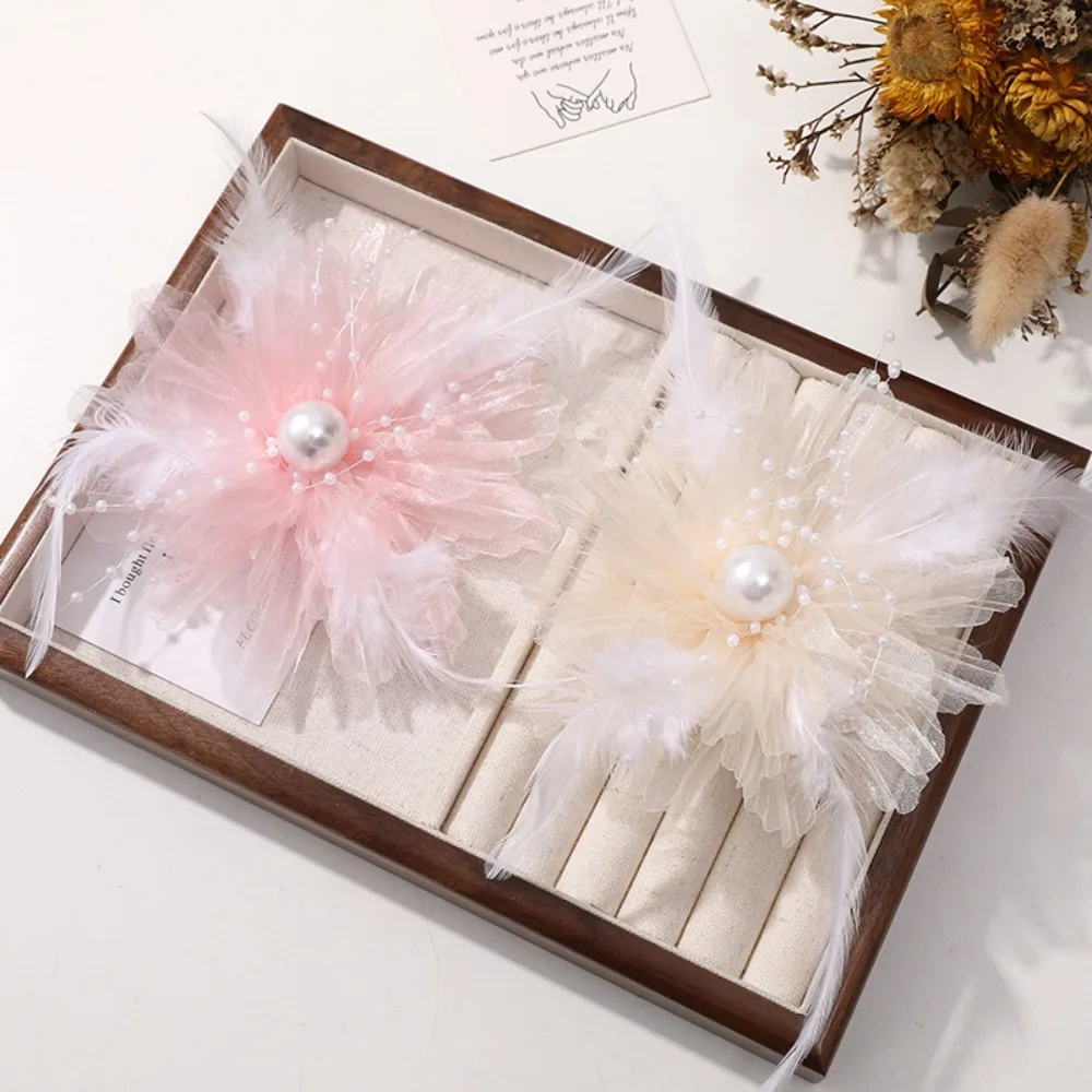 Detachable Organza Retro Pearl Feather Flower Floral Shape Clothing Accessories Handmade Accessories