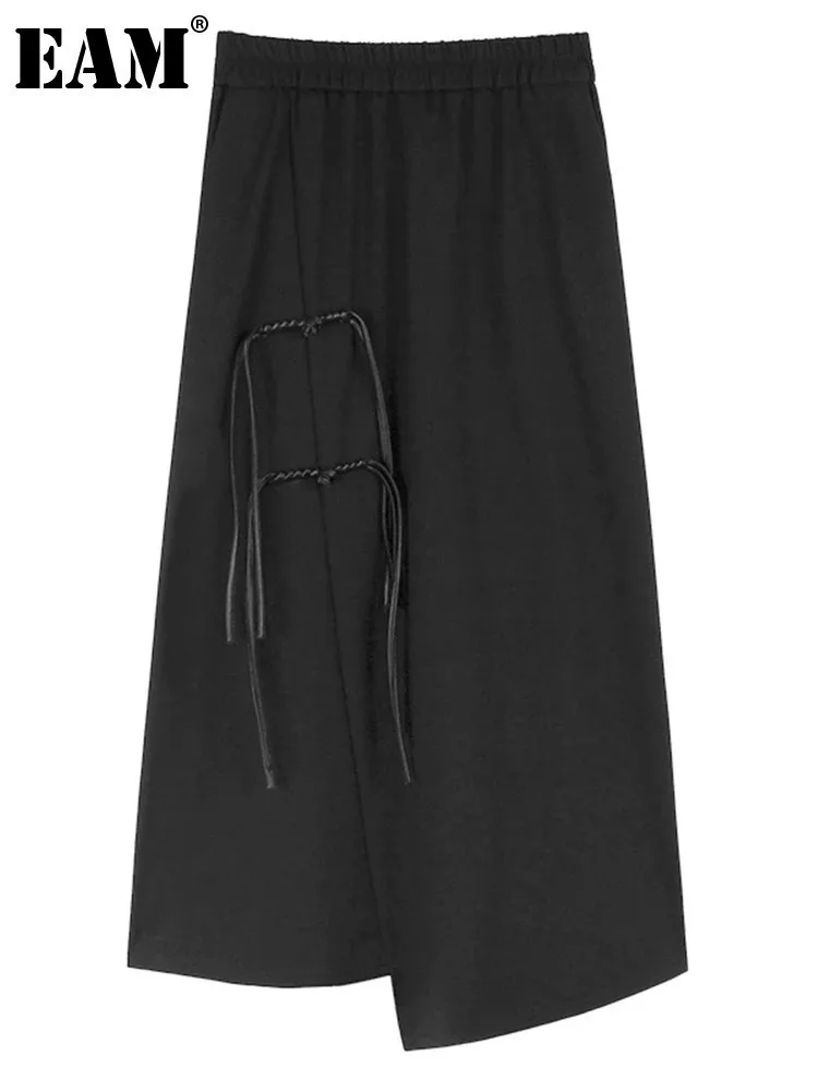 

[EAM] High Elastic Waist Black Irregular Tassels Elegant Half-body Skirt Women Fashion Tide New Spring Autumn 2024 1DH4883