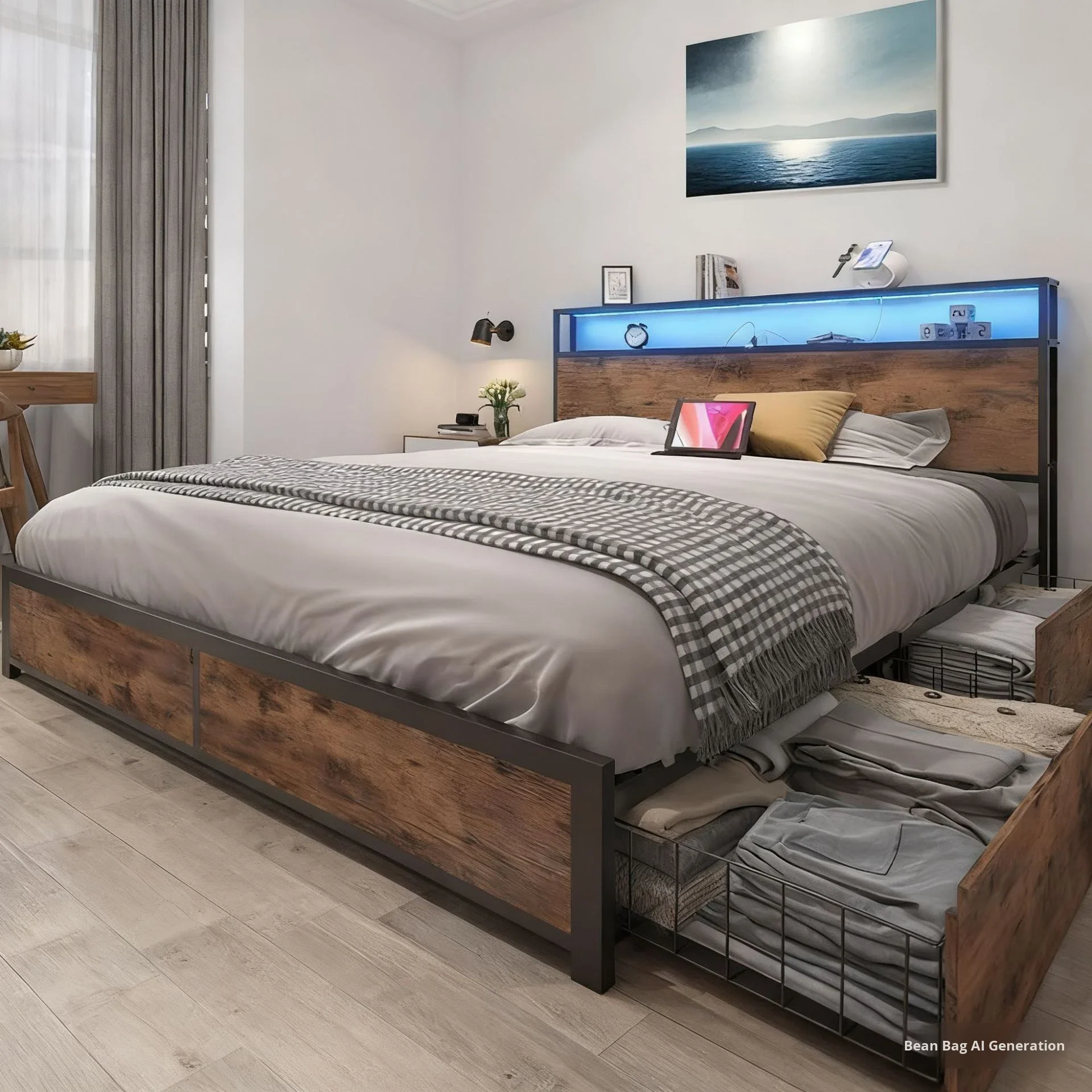 &c Cross-border Exclusive Modern American Vintage Drawer Bed Iron Carbon Steel Frame Wrought Iron Design Foldable Master Bed