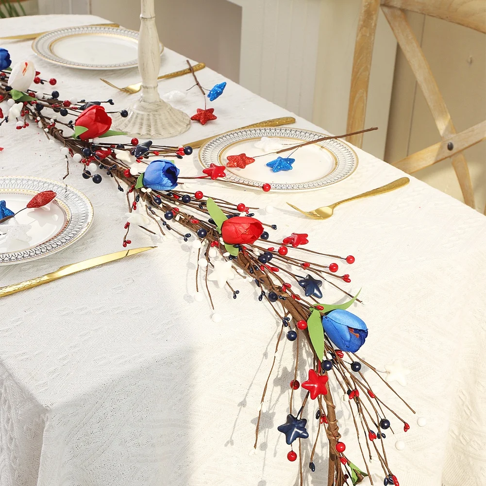 

Гирлянда из глянцевых звезд для вечеринки в честь Дня независимости, 4 июля, из искусственного ротанга, многоразовая, легко подвешивается