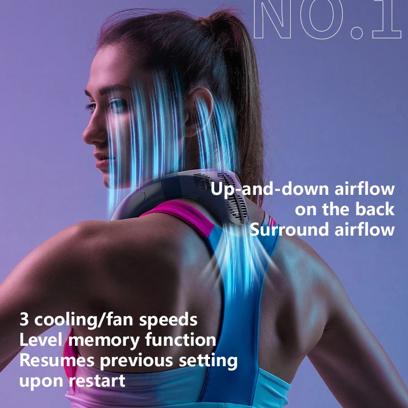 Portable Neck Fan Bladeless, USB Rechargeable Cooling Fan Digital Display Battery Level Outdoor Wearable Fan
