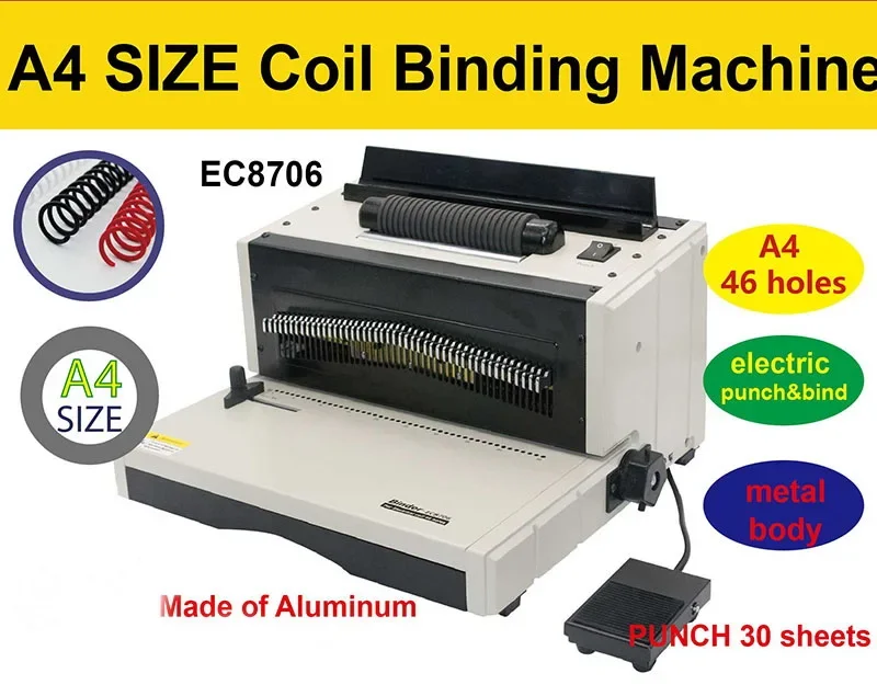 EC8706 electric punching and electric spiral coil binding machine