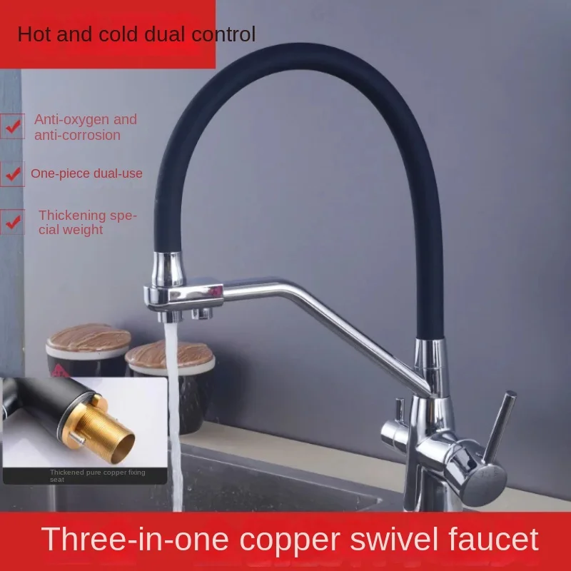 Filtered Kitchen Faucet 360 ° Rotating Purification Tap 3-Way Mixer for Kitchen Sinks Water Tap