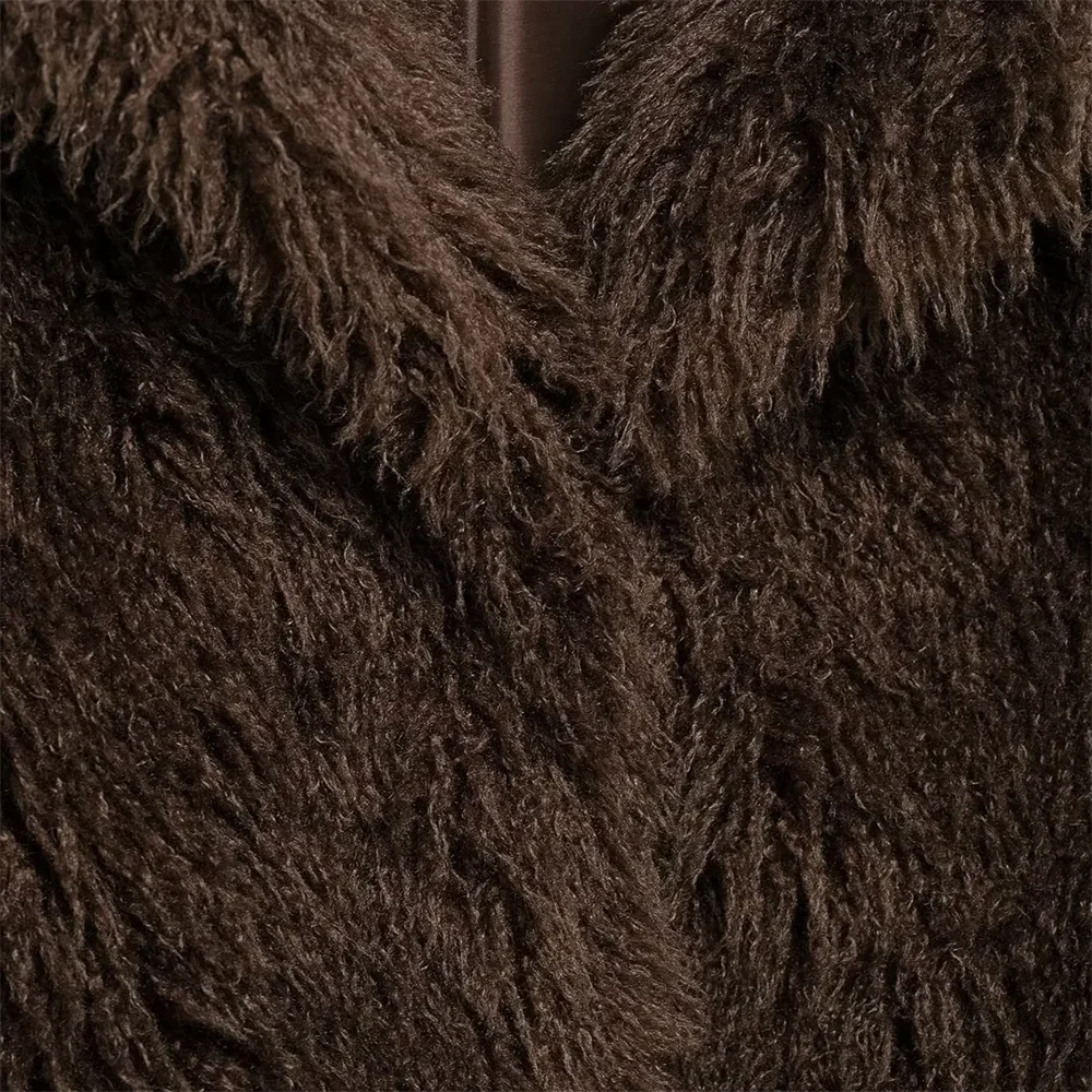 Taop&Za women's 2024 new simple and versatile warm collar artificial fur effect casual fur short jacket