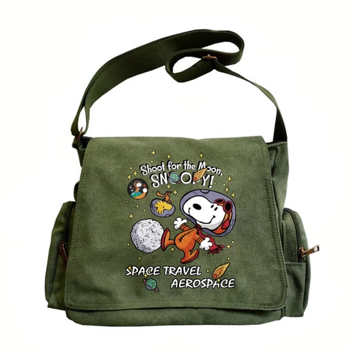 Bolso de lona con tema espacial, bolso de hombro con estampado de Snoopy de astronauta de gran capacidad, bandolera cruzada Unisex, viaje para ir al trabajo