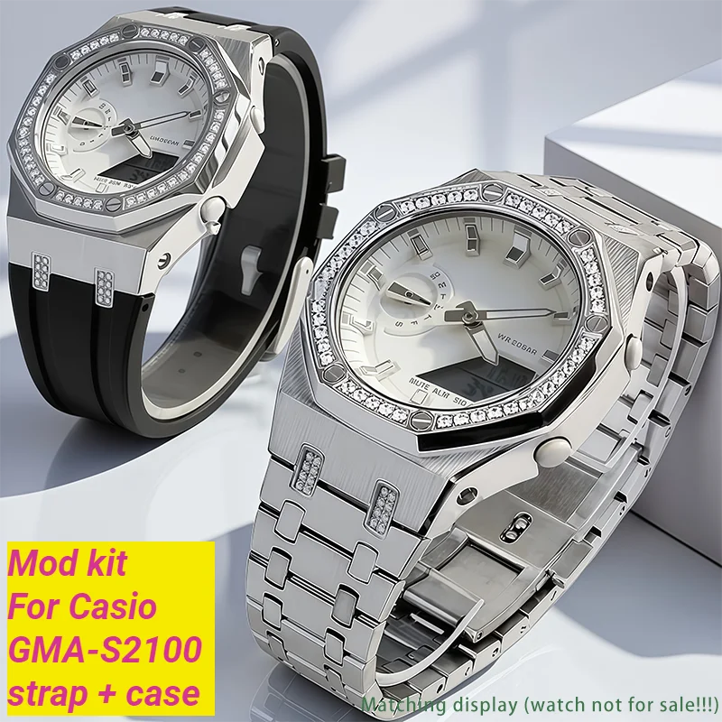 

Gma-s2100 Watch 42mm Case Rubber Strap Mod Kit For Gshock Casio GmaS2100 Women Stainless Steel Watchband Metal Bezel accessories