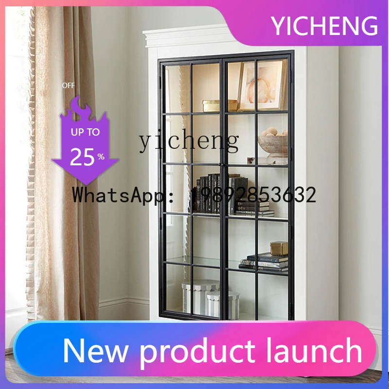 LYY  Solid Wood Wine Cabinet Simple Modern Double Door Glass Cabinet Wine Display Small Apartment Sideboard Cabinet
