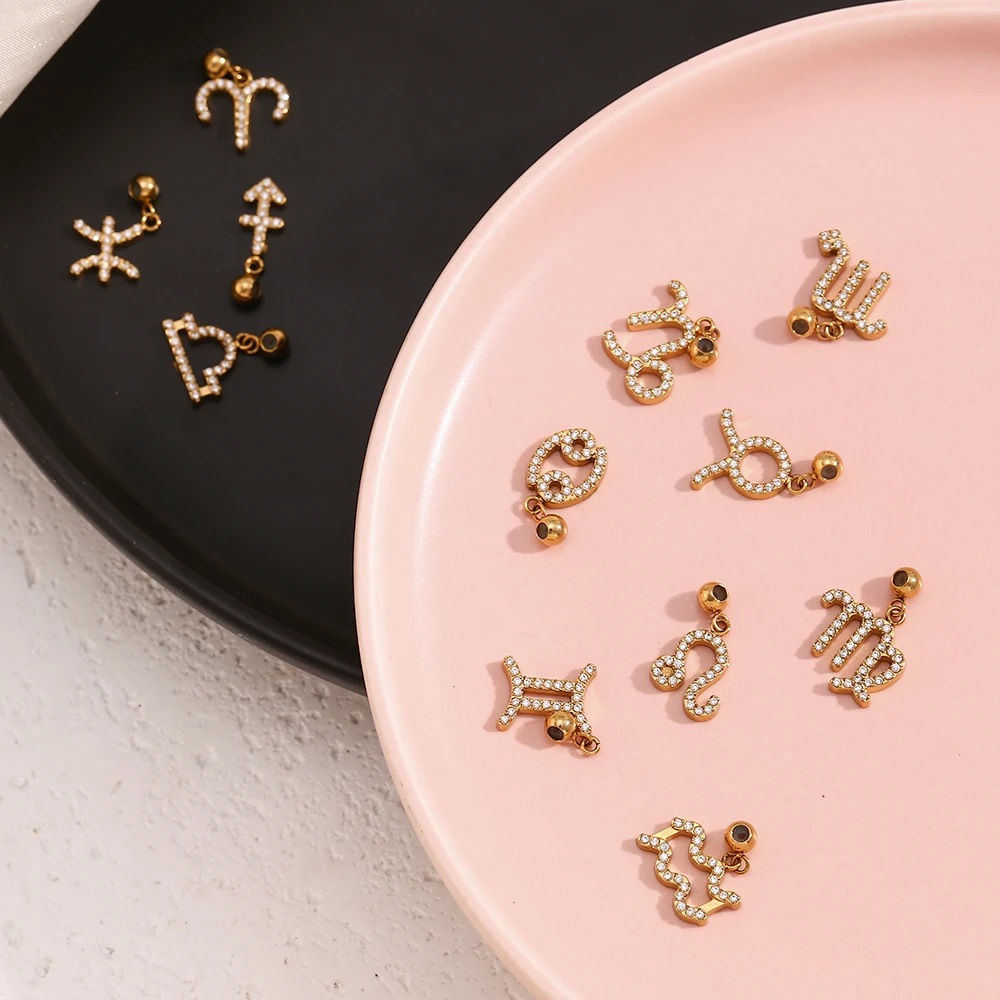 MamacitaSlay Classic Sparking Zodiac charms diy charms for jewelry making Necklace bracelet charms stainless steel charms