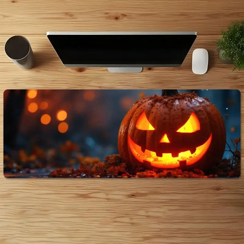 1 szt. Halloweenowa Mata na Biurko z Efektem Rozszerzenia - Świecąca Dynia Jack-o'-Lantern, Antypoślizgowa, Druk HD, Gładka Powierzchnia do Gier, Biura i Dekoracji Świątecznych