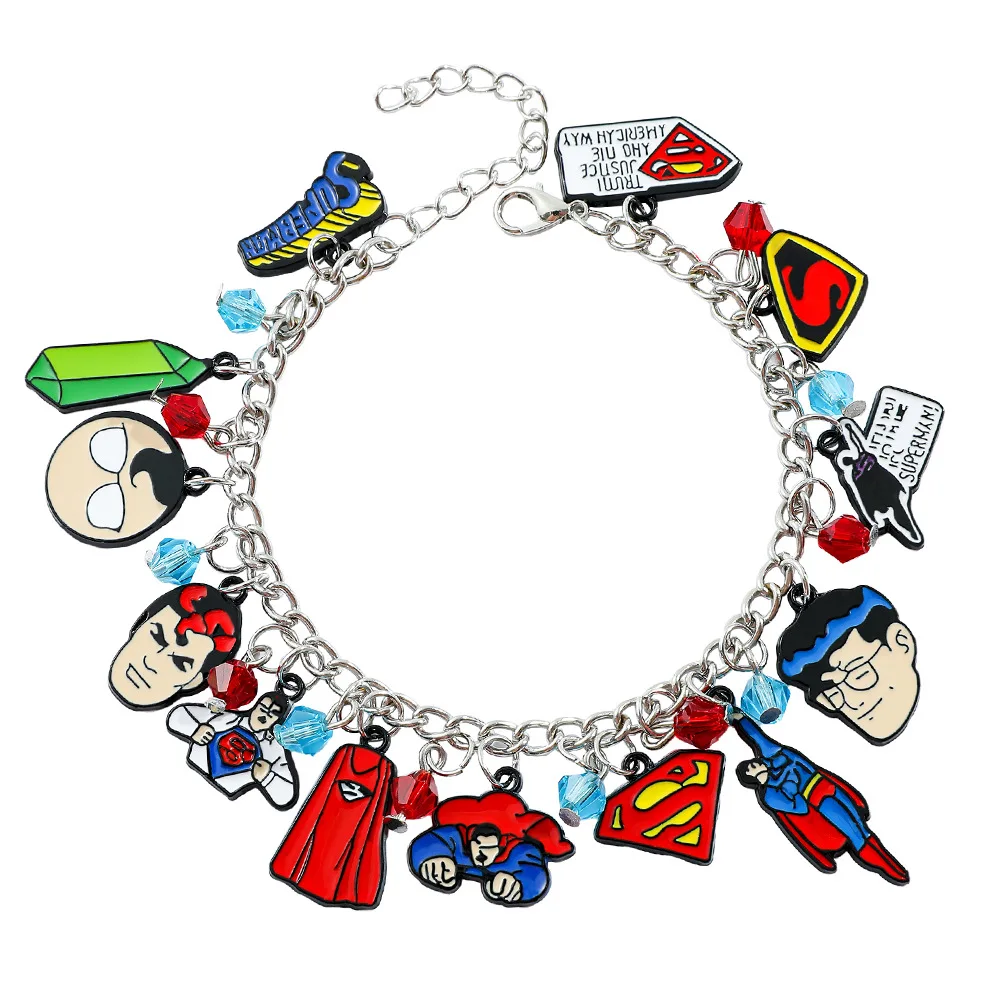 Super Comic Theme Charm Bracelet Multi Charms Crystal Beads Adjustable Chain Bracelet Super Hero Fan Collectible Jewelry