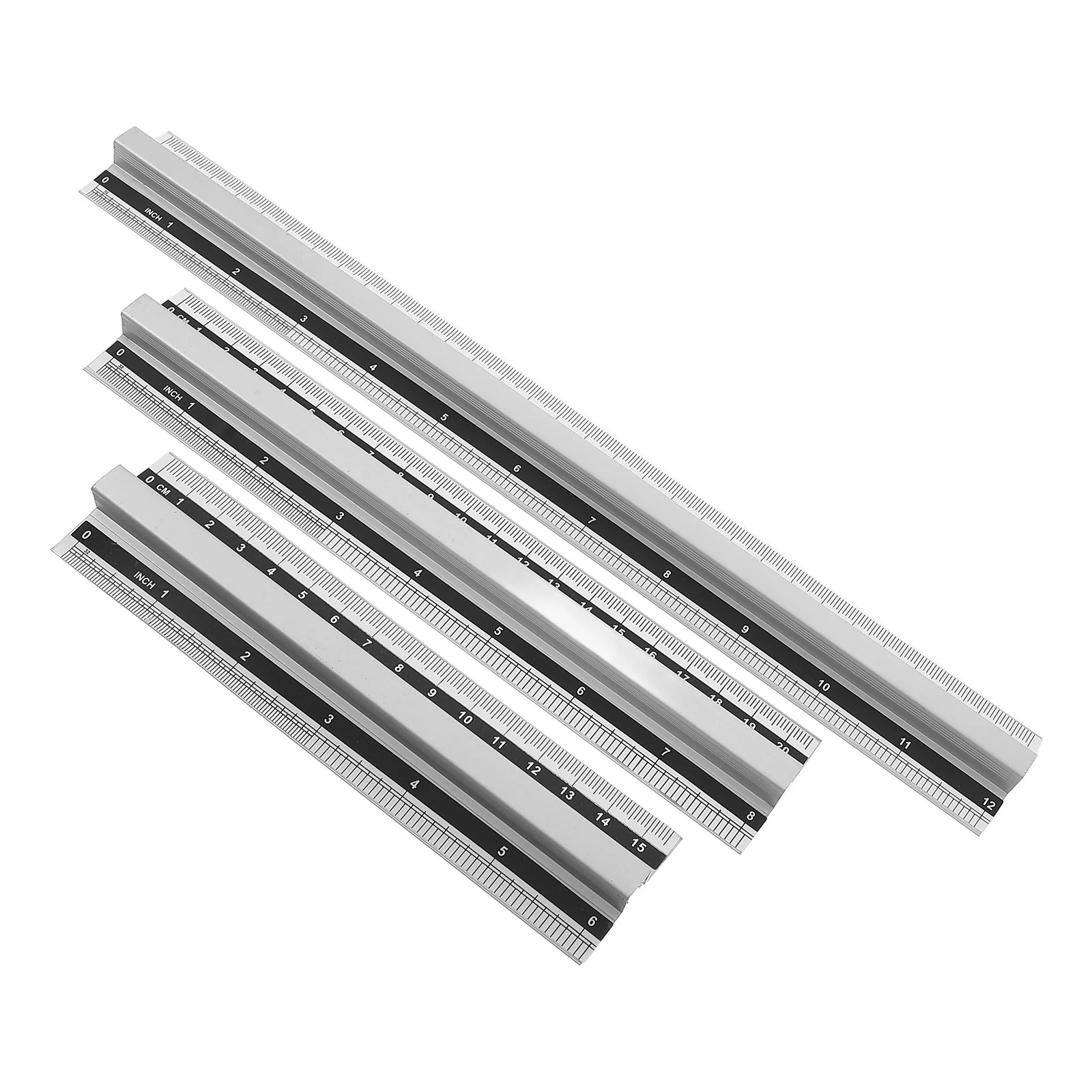 Conjunto de régua de alumínio, 3 peças, leve, durável, ferramentas de medição, aperto elevado, centímetros, polegadas, escala dupla, réguas de borda reta