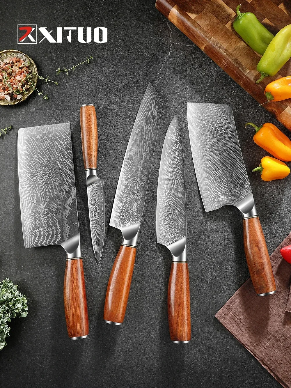 

XITUO Flash Sale Handmade Damascus Steel Kitchen Knives Set Sharp Chef's Slicing Chopping Butcher's Knife Home Restaurant Tool