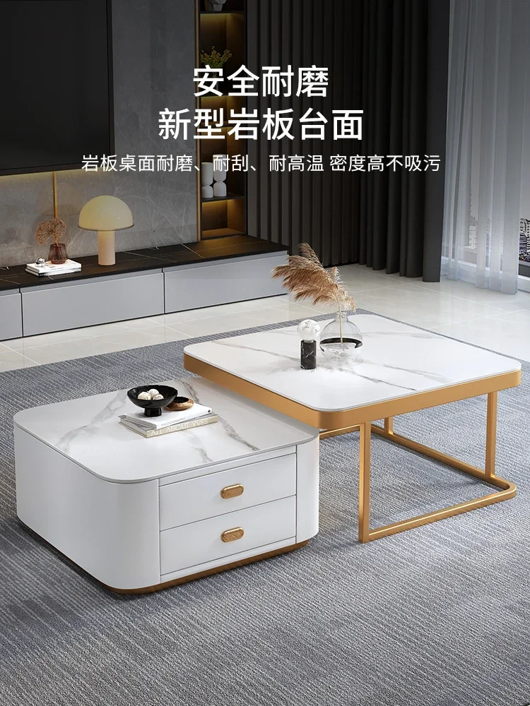 Internet celebrity coffee table living room household small apartment rock slab table light luxury modern simple marble square