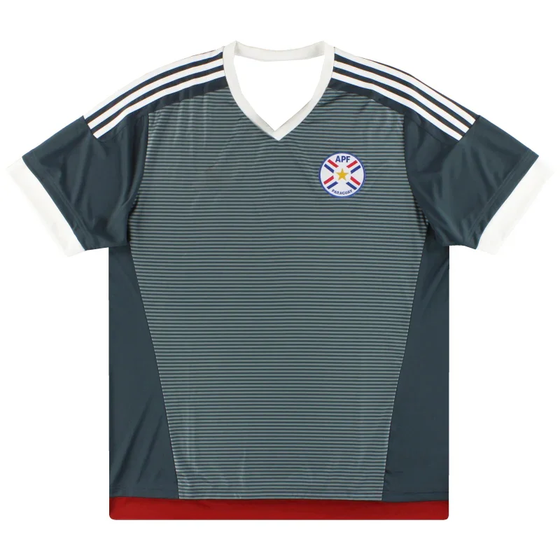 Camiseta de Fútbol para Hombre Inspirada en Paraguay, Gris Oscuro con Rayas, Cuello en V, Manga Corta, Transpirable, Informal, para Aficionados al Fútbol
