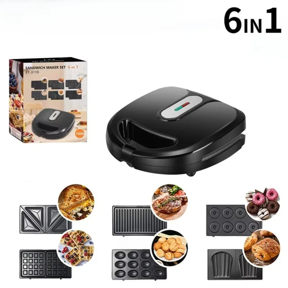 6-in-1 Sandwich Maker Electric Griddle Double Sided Heating Multifunctional Breakfast Machine Home Baking Appliance