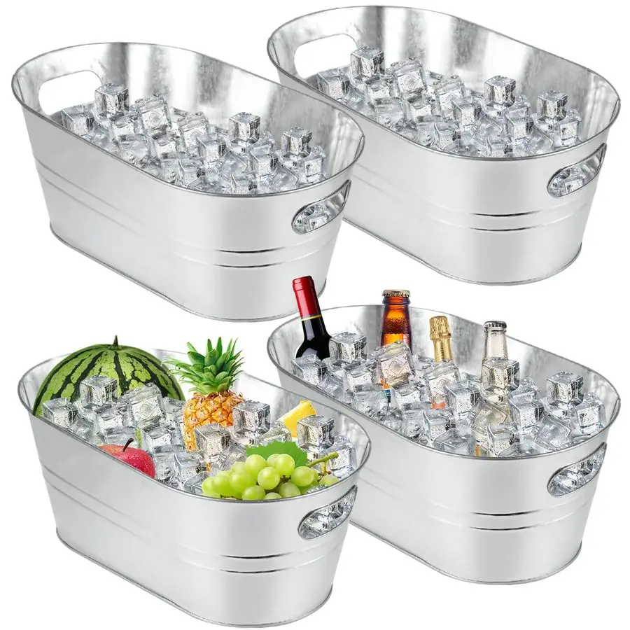

4 Pack Galvanized Tub 3.3 Gallon Ice Bucket Large Metal Champagne Drink Bucket with Handles Galvanized Ice Buckets for Parties M