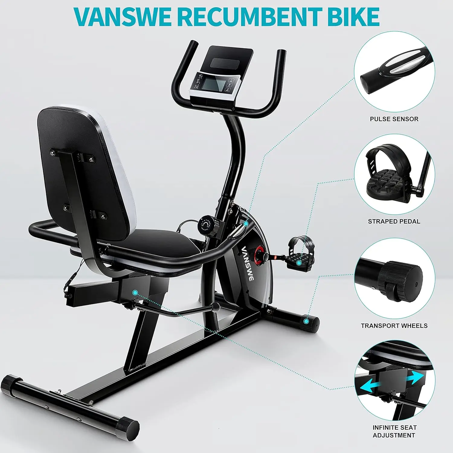 Hometrainer Voor Volwassenen Senioren-Ligfietsen Voor Thuis Met Magnetische Weerstand, Bluetooth En App Connect