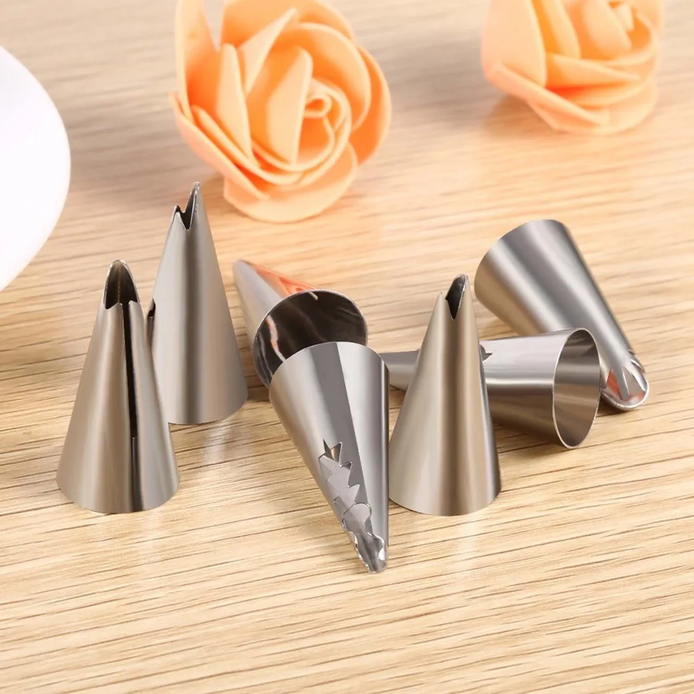 7pcs 304 Stainless Steel Piping Nozzles Set Wavy Opening Fine Cutout Cake Decorating Tips Easy to Clean Polished Finish