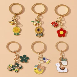 Cute Enamel Animal Camel Bee Keychain Sunflower Keyring Pendants for Car Key Holder Women Girls Handbag Decor Jewelry Gift