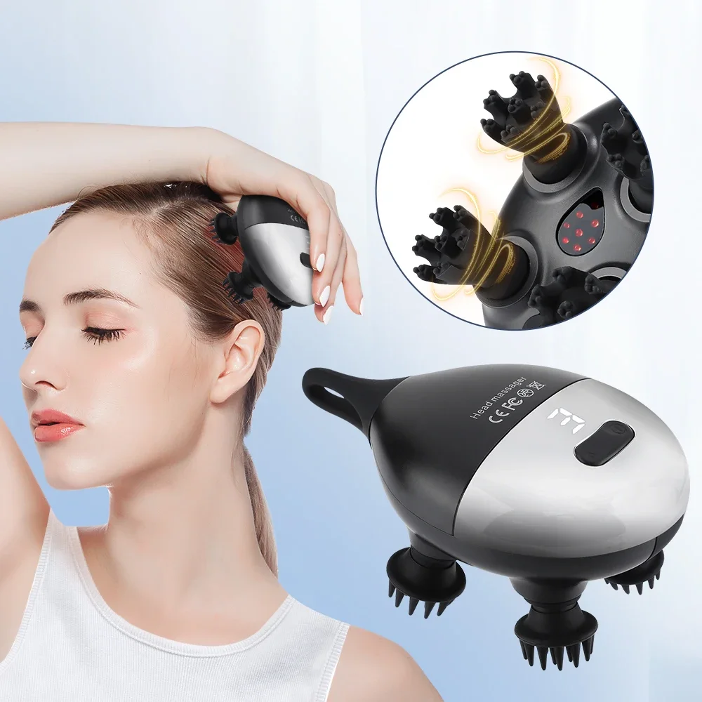 

Electric Head Scalp Massager with 4 Kneading Massage Heads Body Deep Tissue Massager for Hair Growth Relaxtion and Cat Pet Claw
