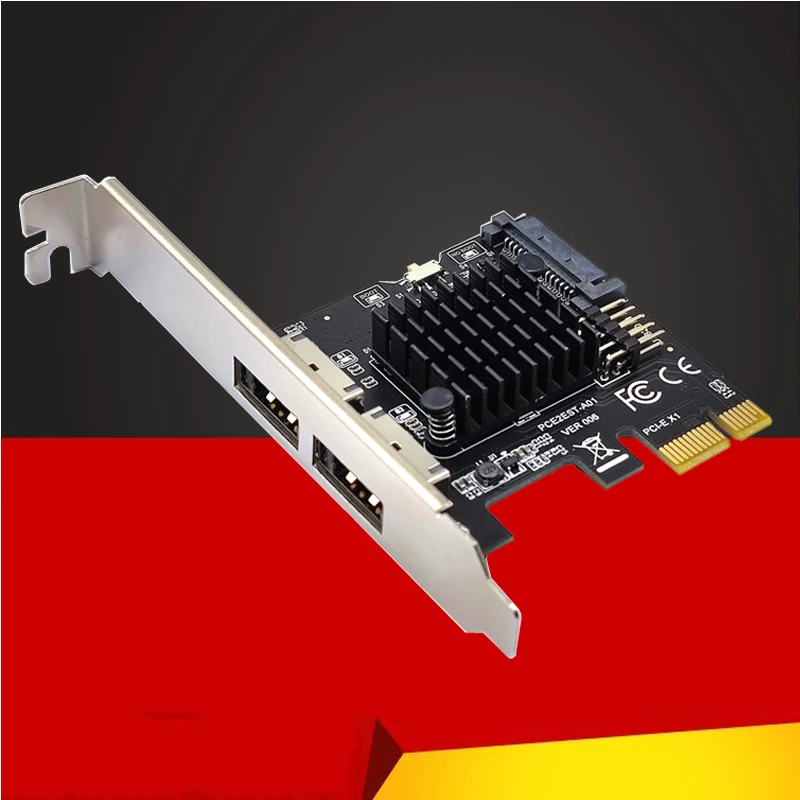 

PCI Express eSATA Expansion Card PCIE X1 to 2Port eSATA Adapter with SATA Power USB2.0 9Pin Header Support 3.5" HDD ASM1061 Chip