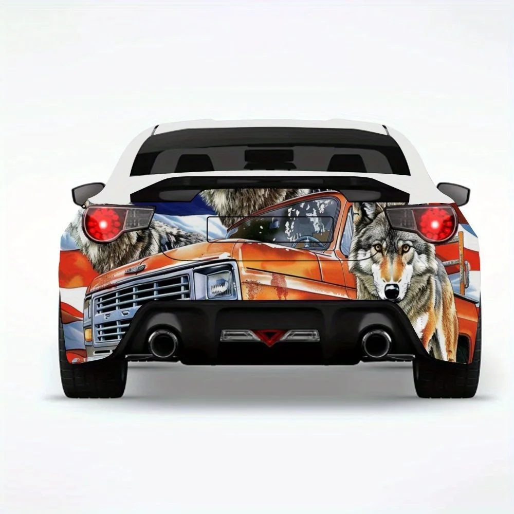 

Wolves and Truck with US Flag Car Sticker,Vinyl Decal for Car Rear, Waterproof Self-Adhesive Vinyl Stickers for Vehicle Tail and