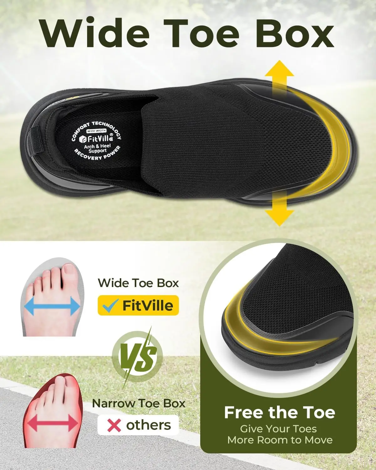 FitVille Men'S Extra Wide Slip-On Orthopedic Plantar Fasciitis Shoes, Lightweight Breathable Comfort Sneakers, Effective Foot Pain Relief For Wide Feet & Swollen Feet
