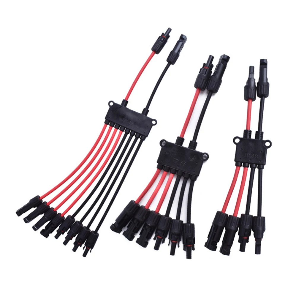 MC4 Solar Connector Y Branch Cable 2 to 4 Way Parallel Splitter Wire Red Black PV Adaptor IP67 Waterproof for Solar Panel RV