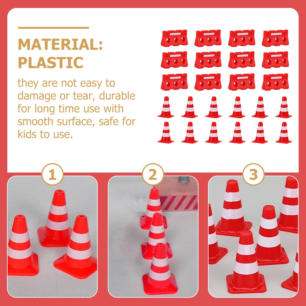 24 Pcs Road Sign Barricade Toy Roadblock Traffic Cone Puppet Light Plastic Mini Signs Toys