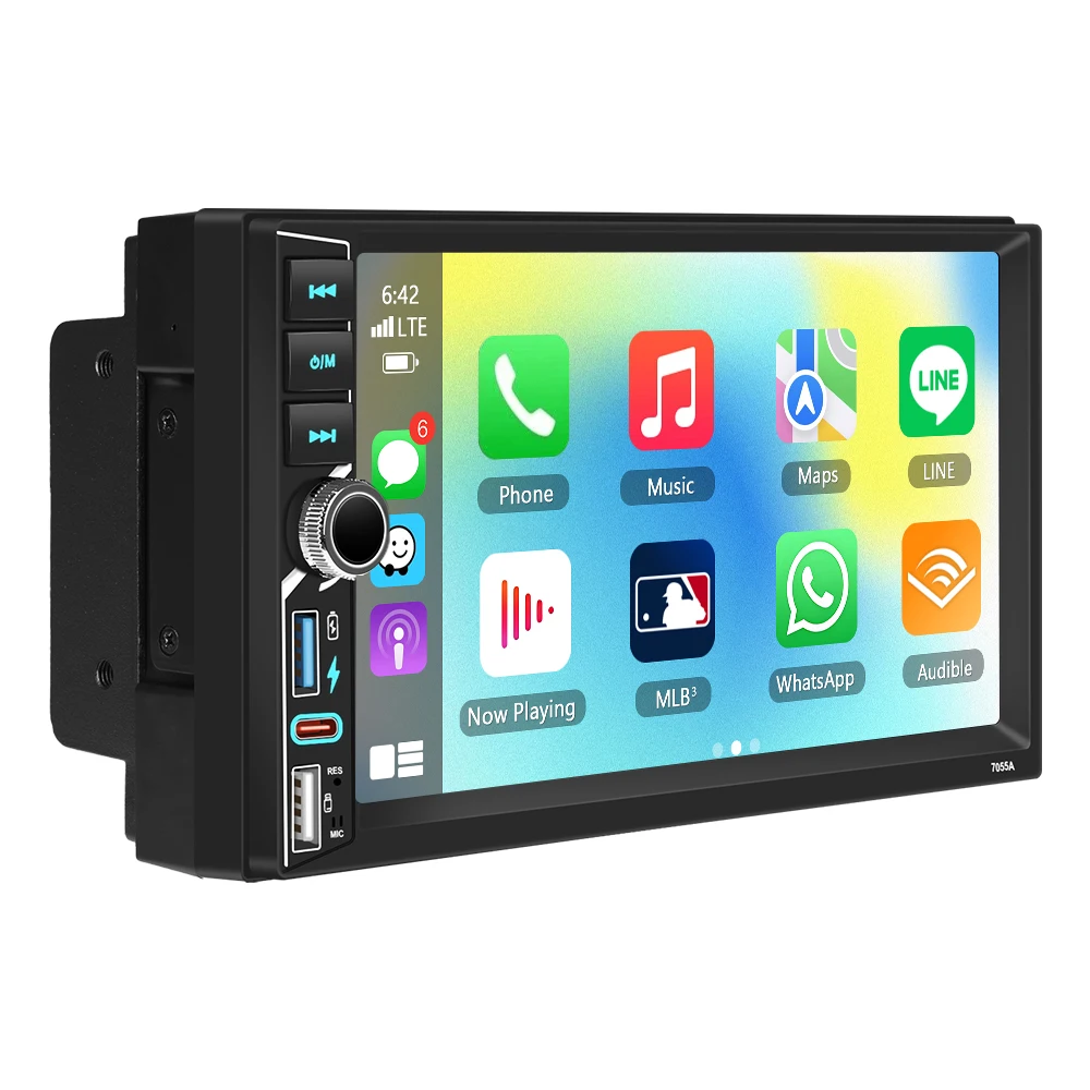 Podofo 7-calowy odtwarzacz samochodowy z systemem Android, bezprzewodowy CarPlay, 4+64 GB, inteligentny ekran samochodowy, multimedialny odtwarzacz wideo, funkcja Mirror Link, nawigacja GPS, FM, RDS, — 2