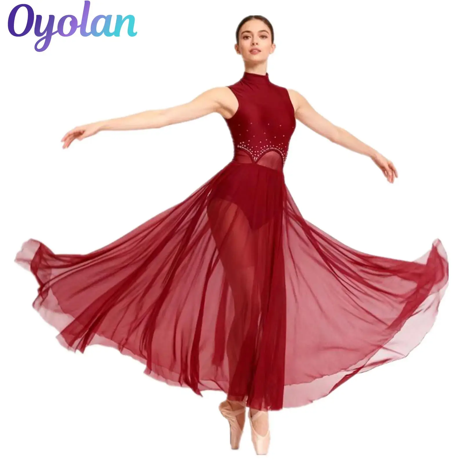 Womens Gymnastics Artistic Figure Skating Ballet Lyrical Dance Dress Stage Performance Costume Rhinestone Split Leotard Dresses