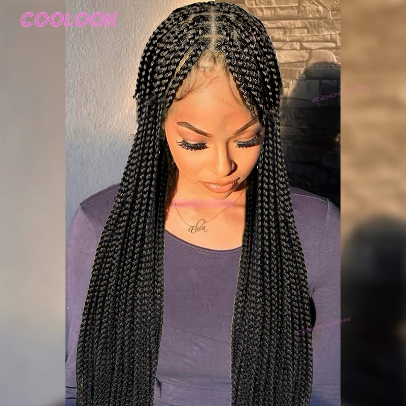 

32 "Короткие передние плетеные парики с челкой, синтетические плетеные парики для чернокожих женщин, косичка, парик с косой, полный кружевной плетеный парик