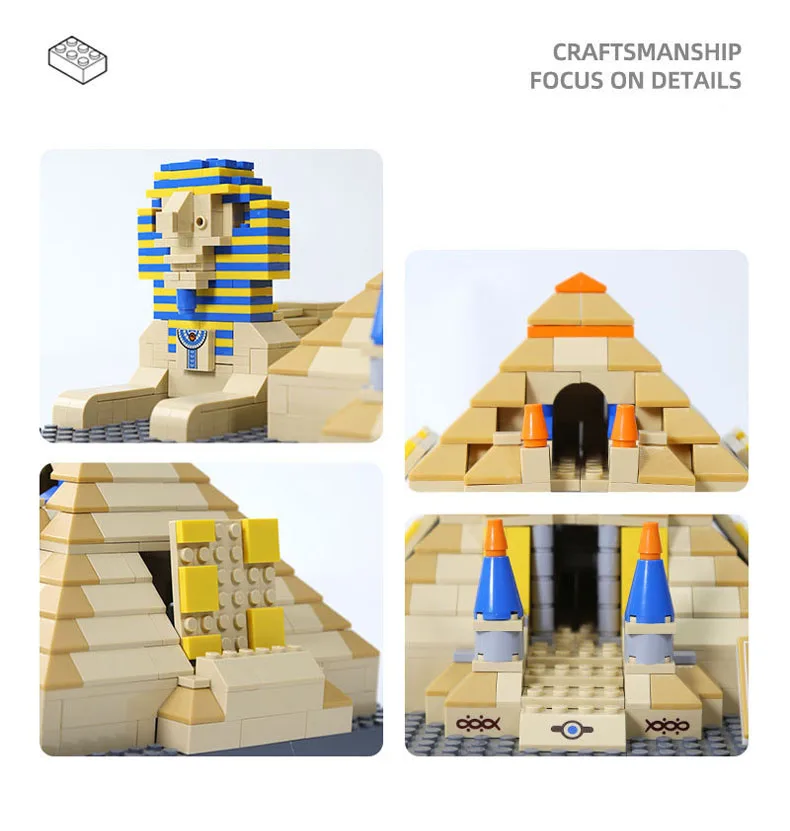 Weltberühmtes historisches Architekturmodell: Khufu-Pyramide, Große Sphinx, Ägypten, Bausatz, Lernspielzeug, Bausteine. – Detail 4