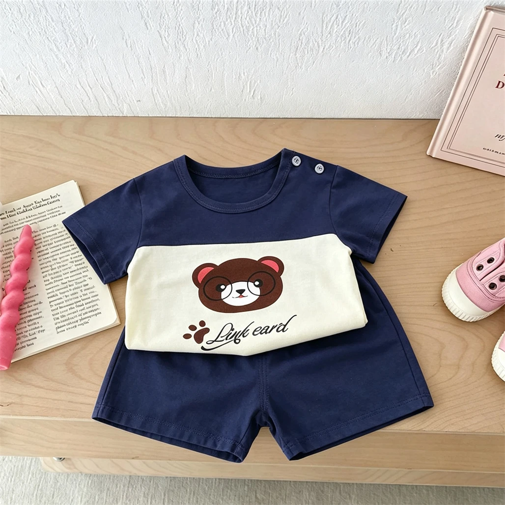 Boys And Girls Summer Costume Lovely T-shirt+Shorts Two Piece Set Cartoon Crewneck Tees Loose Shorts Toddler Fashion Outfits view 3