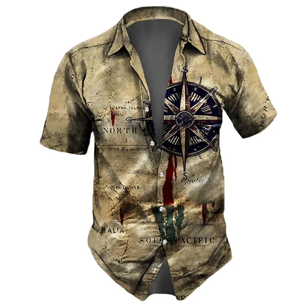 Camisa Retro de manga corta con estampado náutico en 3d para hombre, Top informal holgado de gran tamaño, Estilo Hawaiano, novedad de verano, 2024