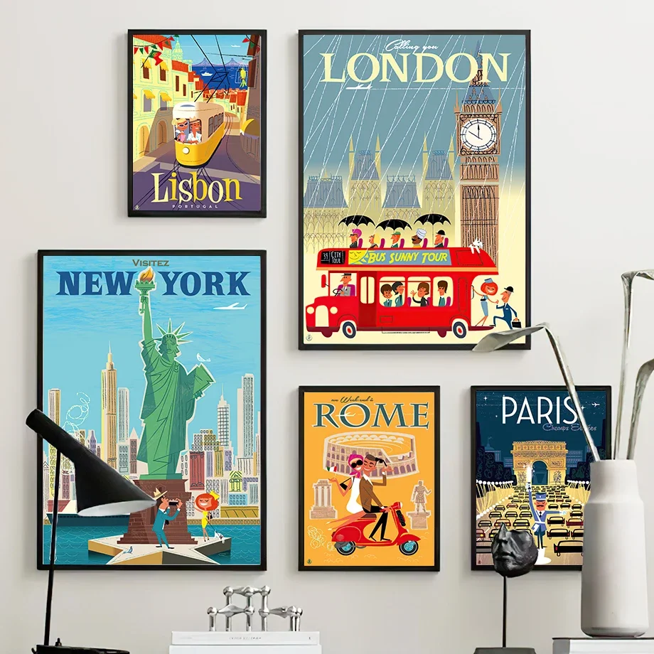 New York London Paris City Travel World Wall Art Canvas Painting Abstract Living Room Decor Poster Print Home Wall Mural Picture