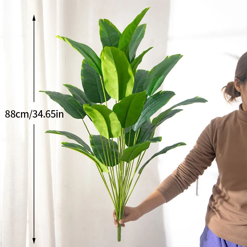 88cm 24Leaves Large Tropical Palm Tree Fake Banana Plants Leaves Real Touch Strelizia Plastic Monstera Plant for Home Garden